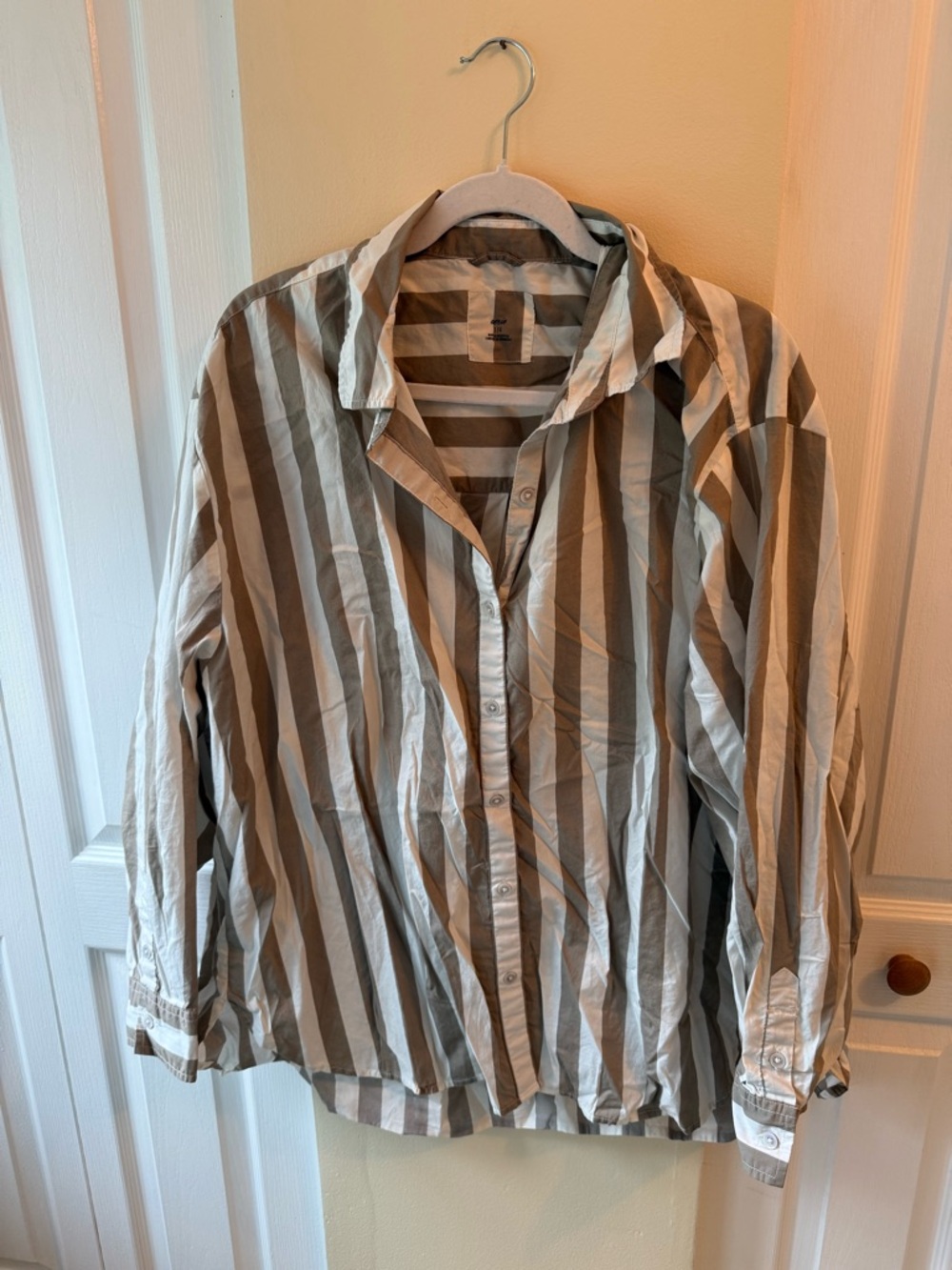 aerie Striped Button-Up Shirt in White and Tan